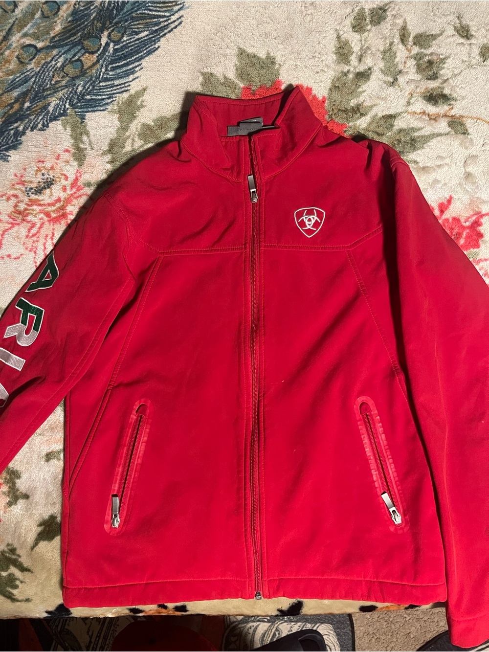 Ariat Kids Red Full-Zip Softshell Jacket with Sleeve Logo